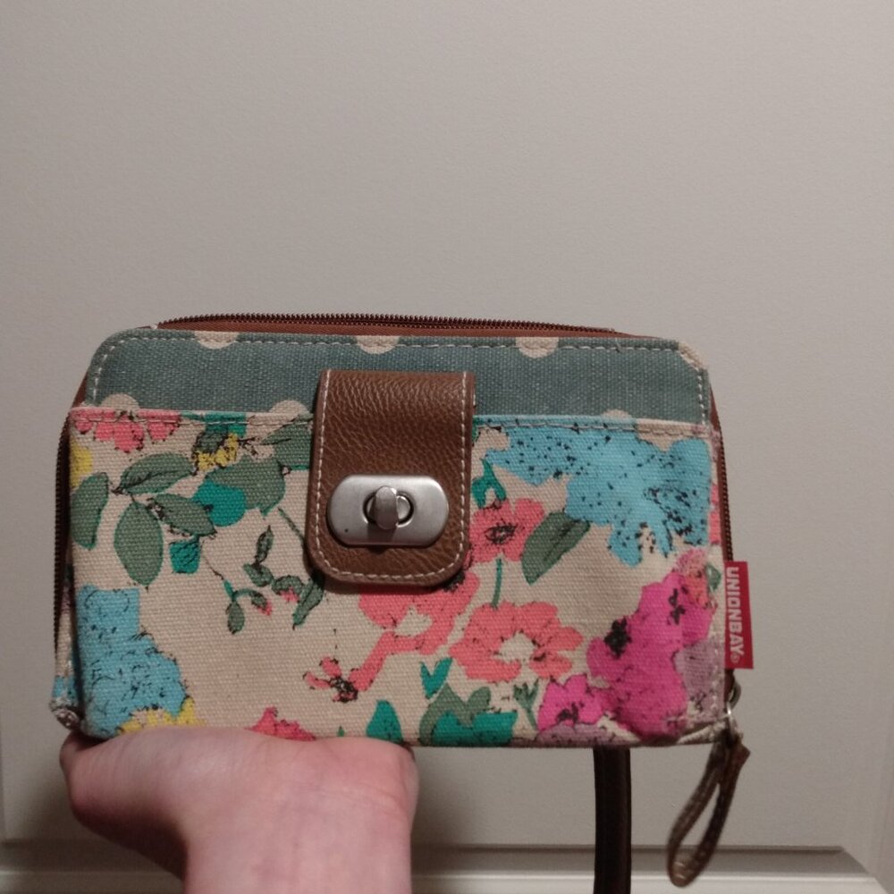 Small Leather and Canvas Floral Shoulder Bag Wallet